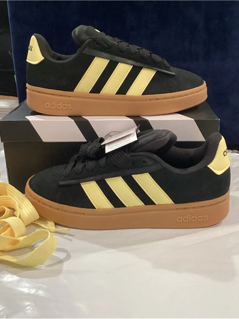 adidas Grand Court Alpha 00s Sneakers Black Yellow Gum Sole Women’s 6.5 NIB